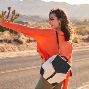 Deux Lux White Canvas Linen and Black Vegan Leather Backpack